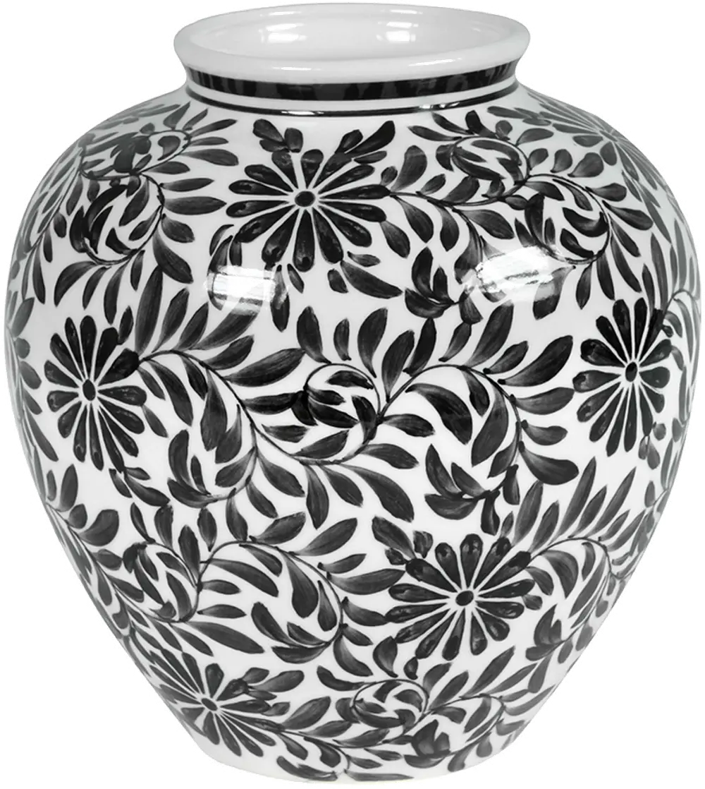 Black and White Floral Vase-1
