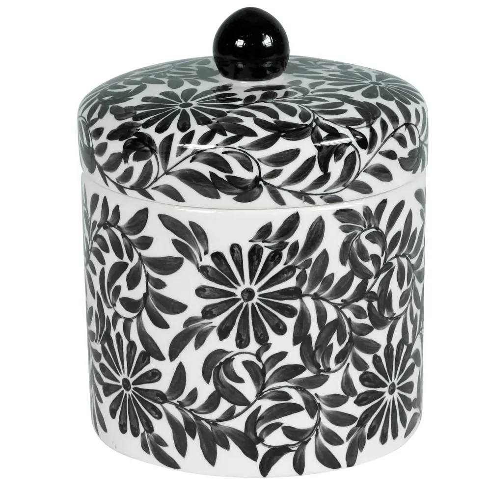 Black and White Floral Lidded Jar-1