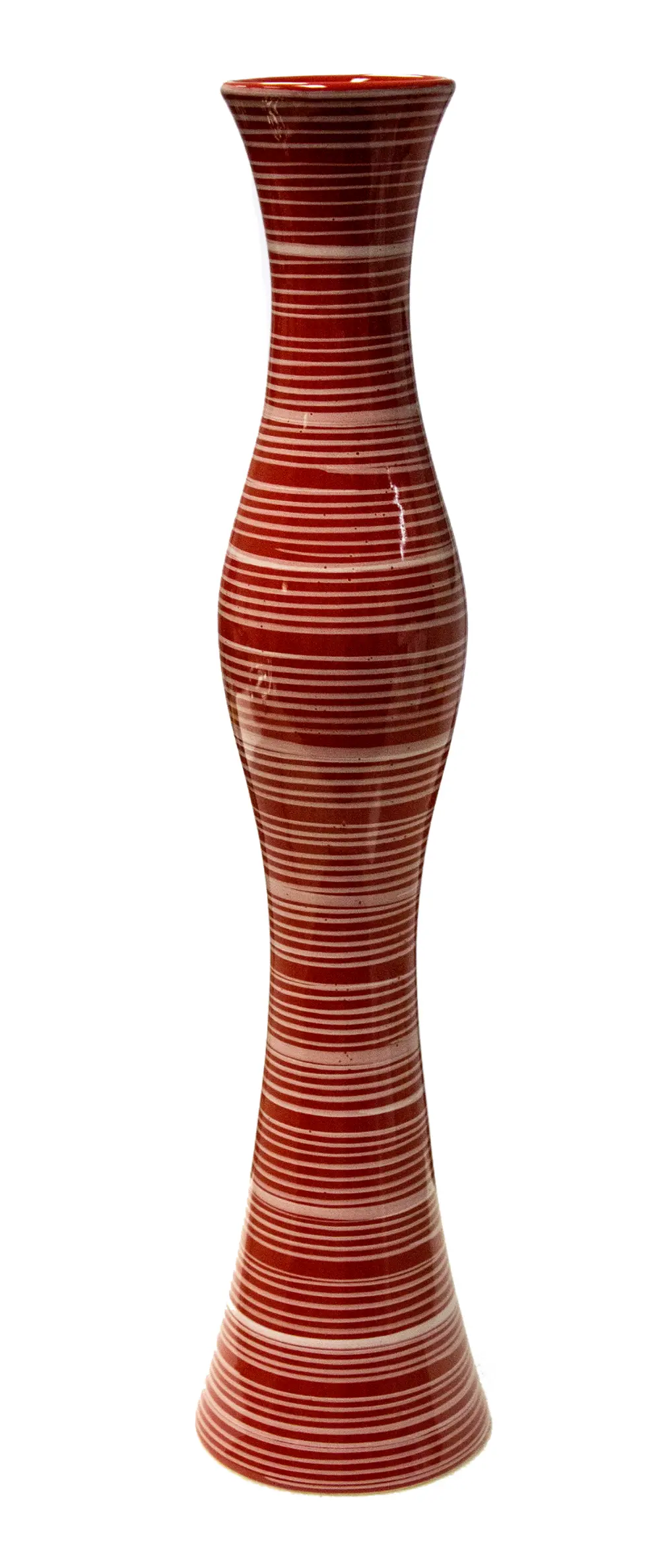 19 Inch Red and White Stripe Cylinder Vase-1