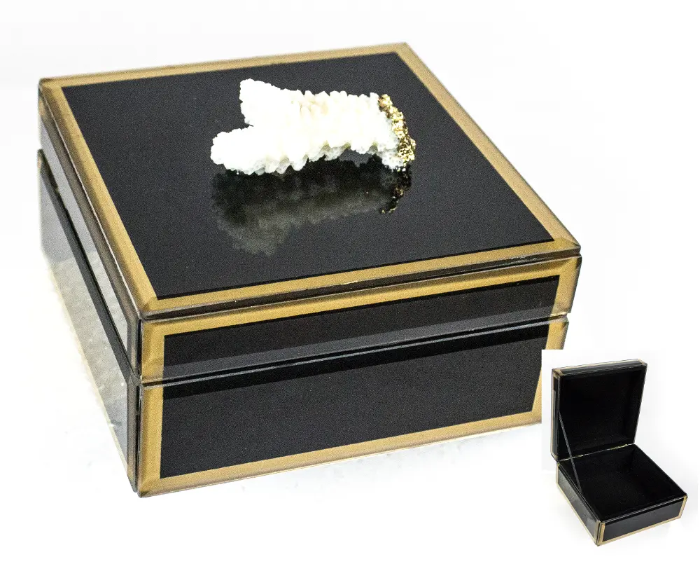 5 Inch Black Wood and Glass Jewelry Box with Coral-1