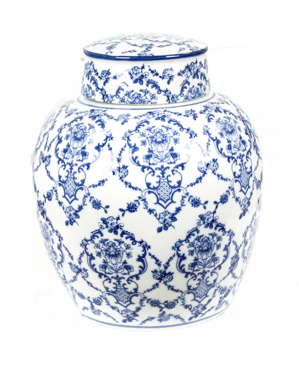 10 Inch Blue and White Floral Jar-1