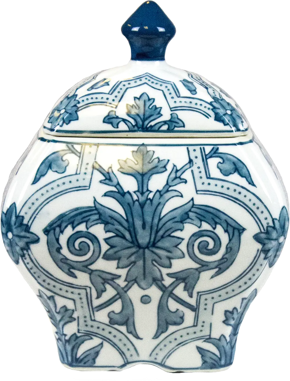 10 Inch Blue and White Covered Jar-1