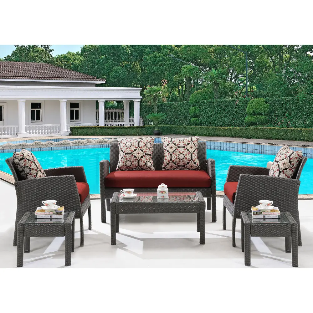 CHEL-6PC-RED Red 6 Piece Outdoor Patio Furniture Set - Chelsea -1