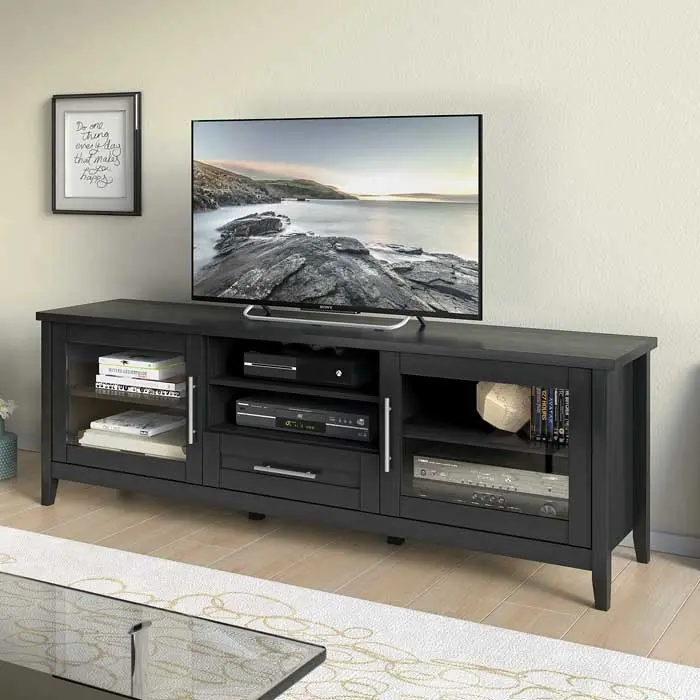 Photos - Mount/Stand CorLiving Black Extra Wide 70 Inch TV Stand - Jackson TJK-604-B 