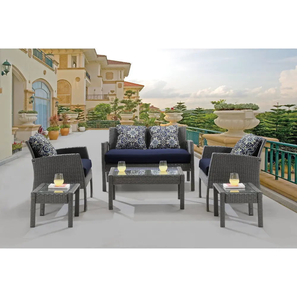 CHEL-6PC-NVY Navy 6 Piece Outdoor Patio Furniture Set - Chelsea -1