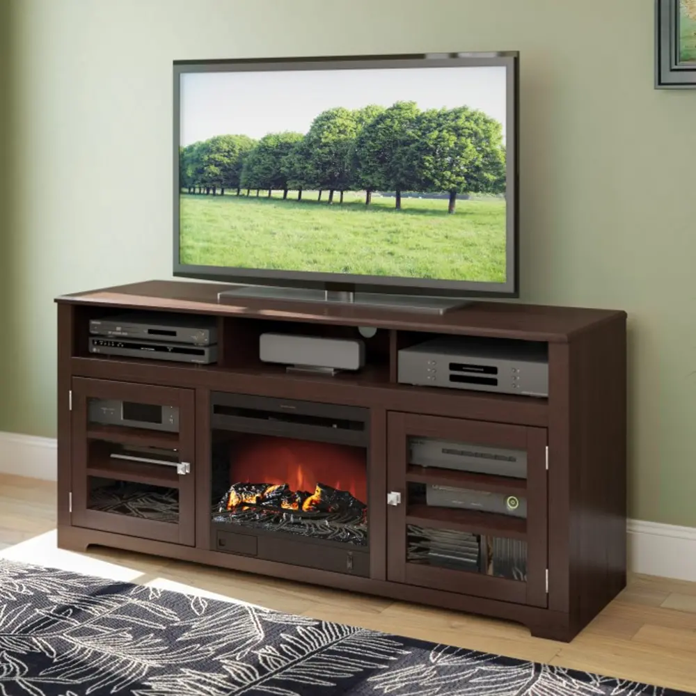 Dark Espresso Brown 60 inch Fireplace TV Stand - West Lake-1