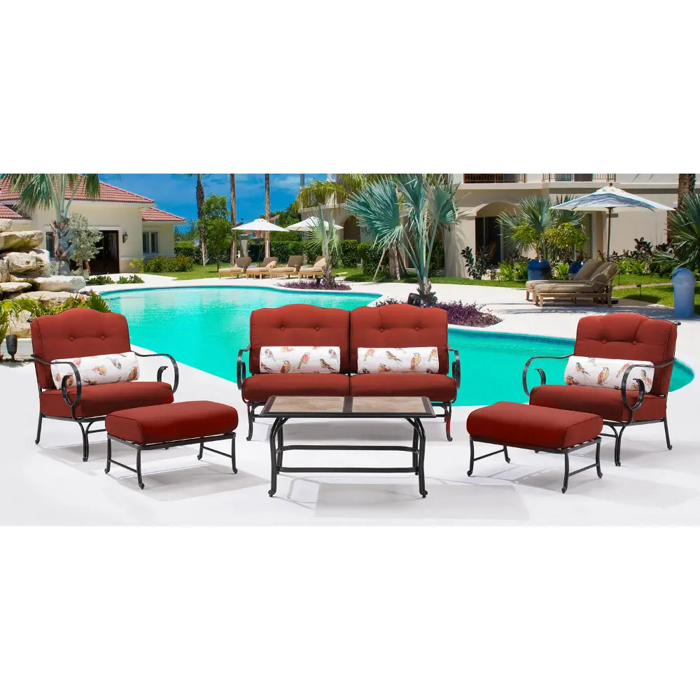 OCEANA6PC-TL-RED Outdoor Red 6 Piece Patio Set W/ Coffee Table - Oceana -1