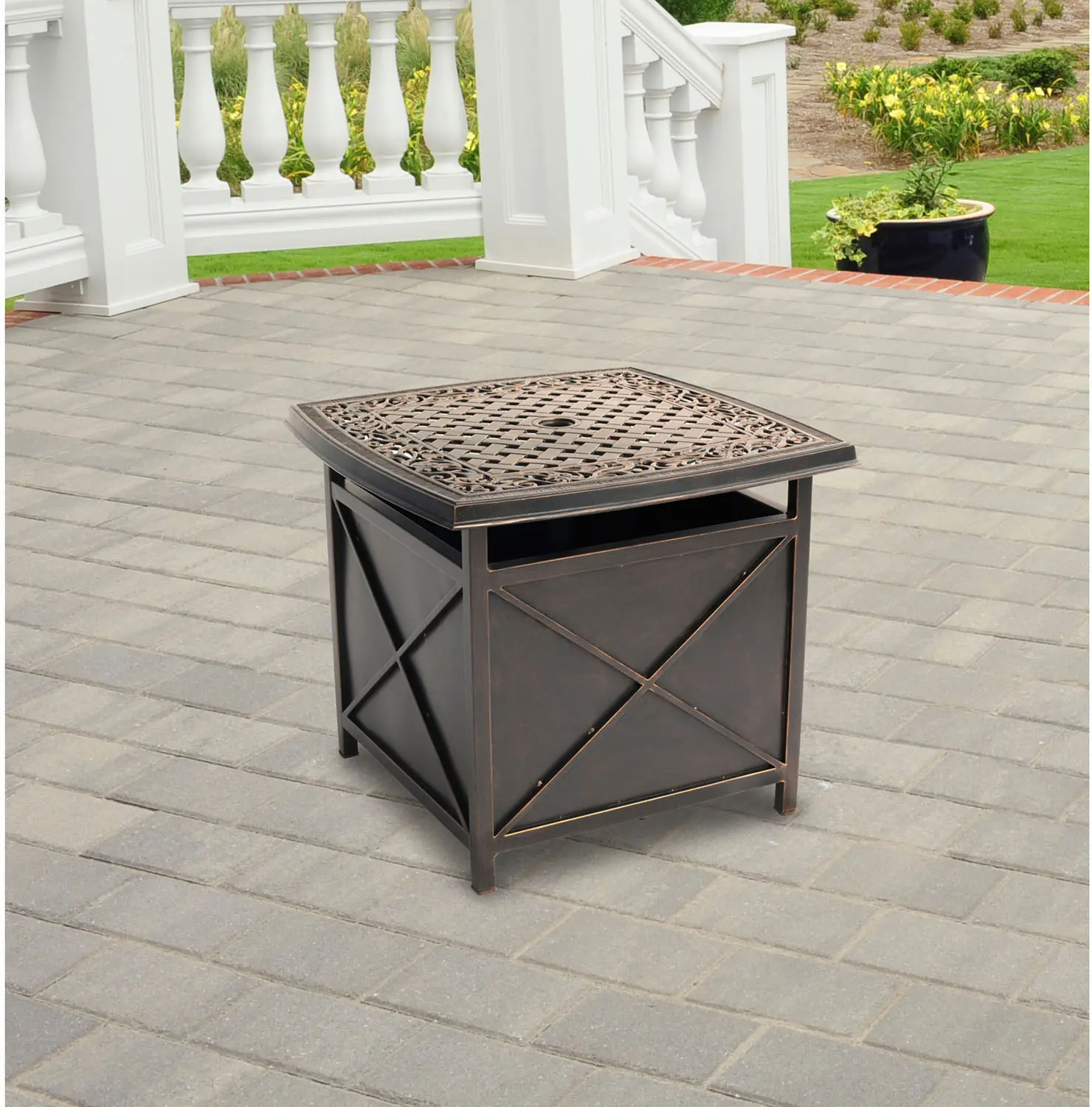 Outdoor Cast-Top Side Table & Umbrella Stand - Traditions