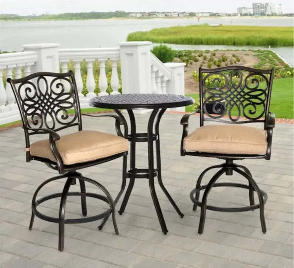 TRADDN3PCSW-BR Outdoor 3 Piece Bar Height Bistro Set - Traditions-1