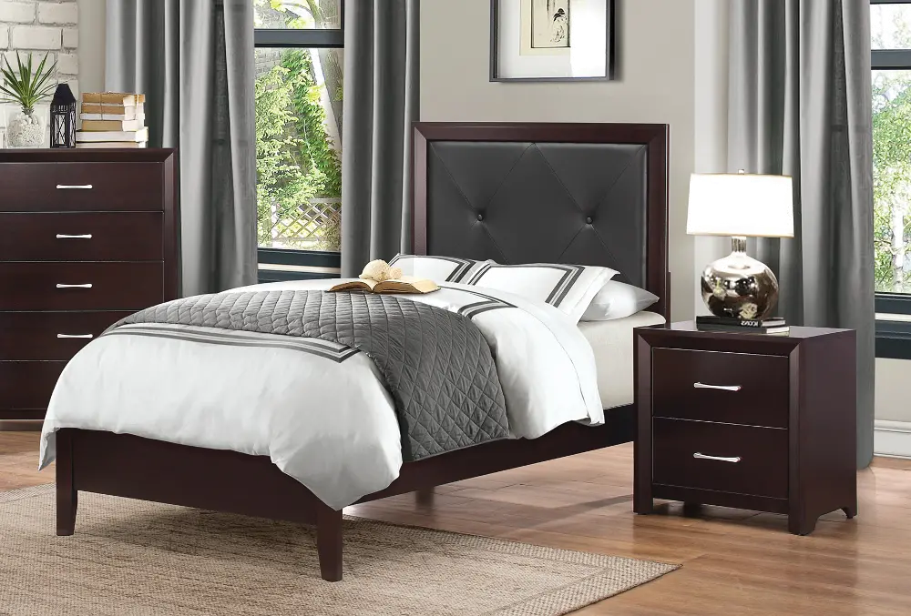 Edina Espresso Twin Upholstered Bed-1