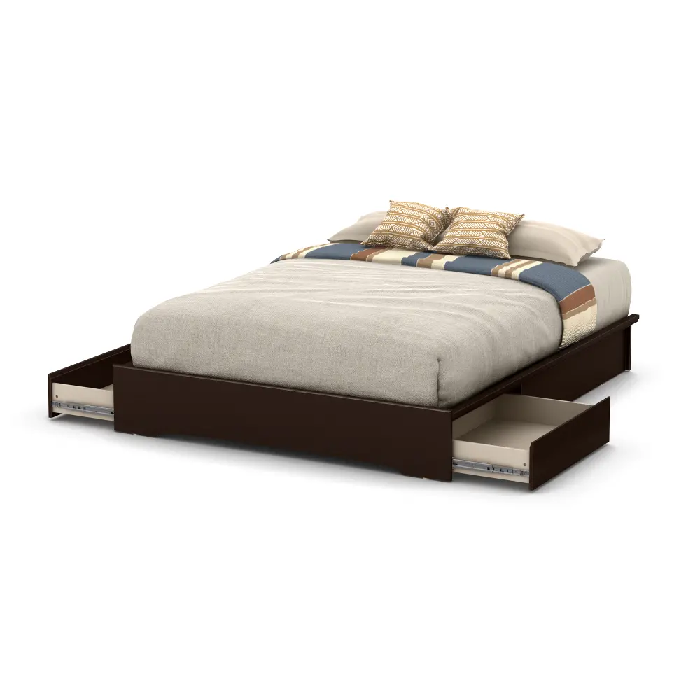 10161 Chocolate Queen Platform Bed with 2 Drawers (60 Inch) - Basic -1