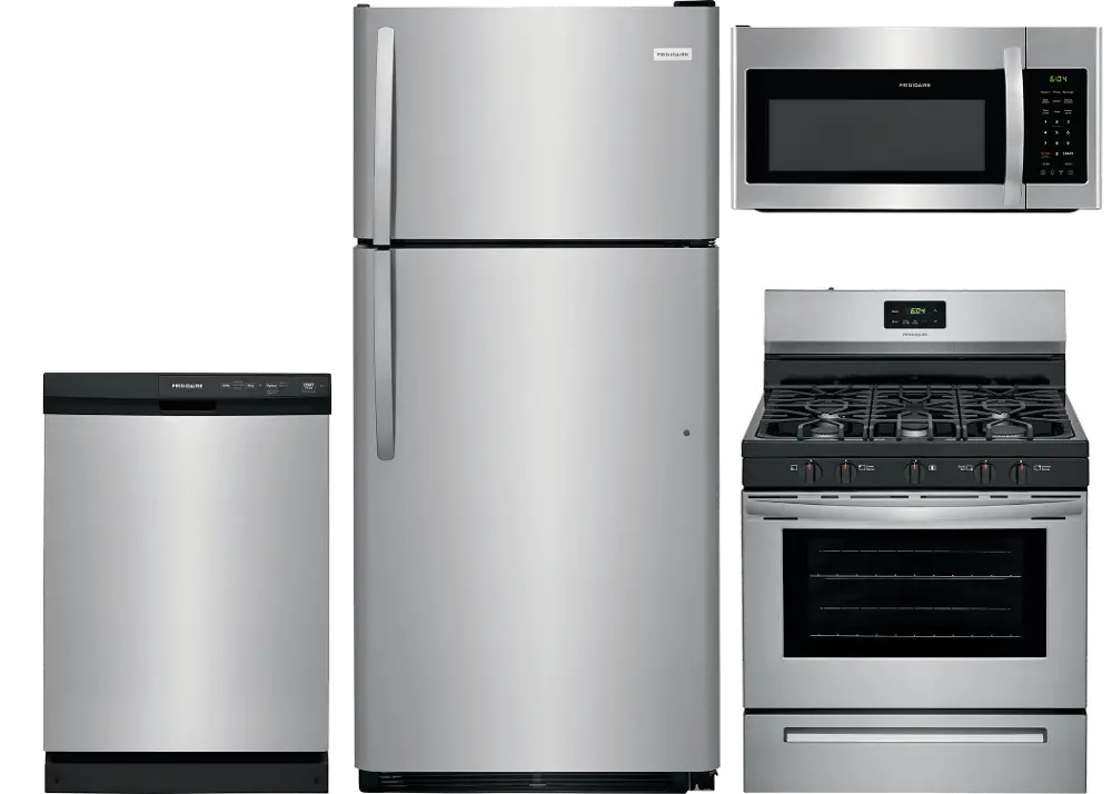SS-4PC-GAS-PACKAGE Frigidaire 4 Piece Gas Kitchen Appliance Package with 18 Cu. Ft. Refrigerator - Stainless Steel-1