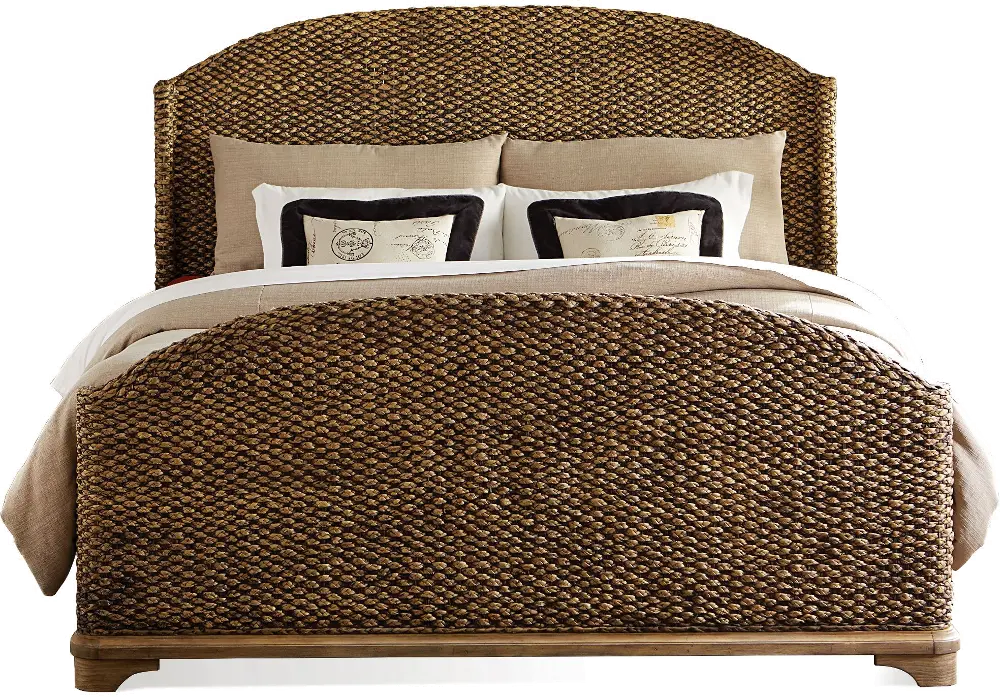 Pecan Brown Woven Casual Classic King Bed - Sherborne-1