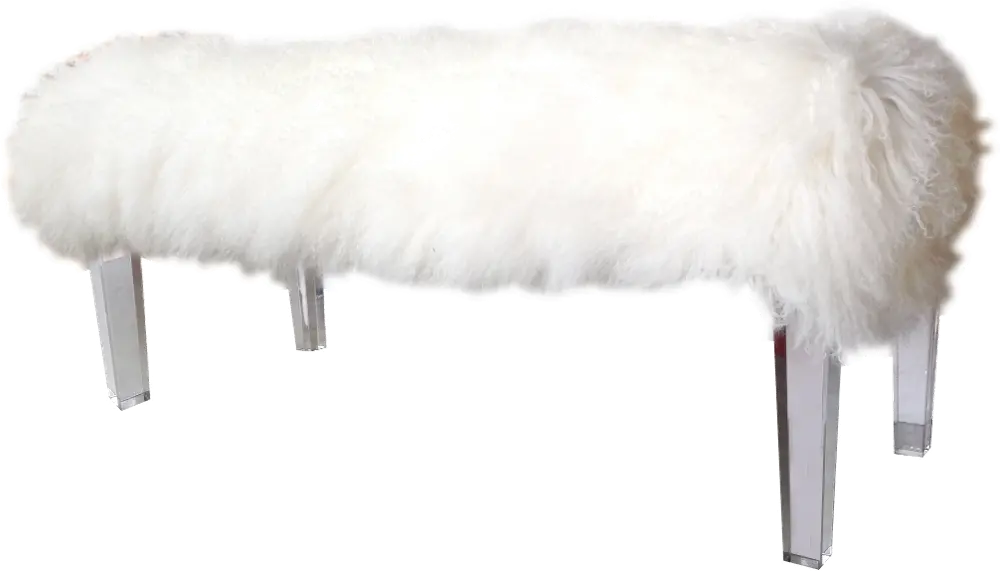 White Mongolian Fur and Acrylic Bench-1