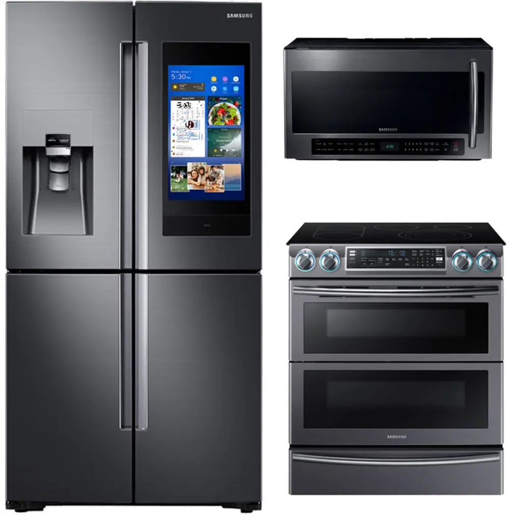 [SUG-3PC-FAM-BSS-ELE Samsung 3 Piece Kitchen Appliance Package with 5.8 cu.ft. Electric Range - Black Stainless Steel-1