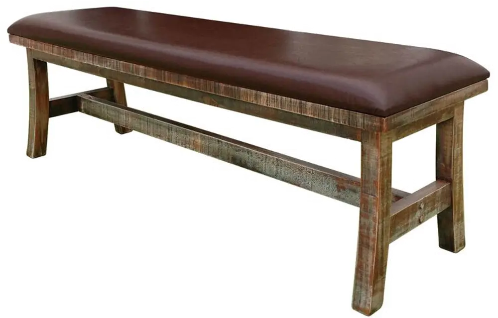 Antique Pine Bench with Upholstered Seat-1