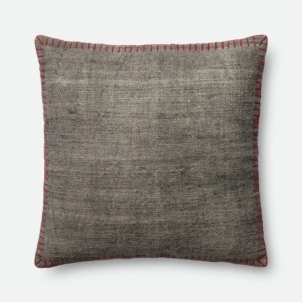 P0435MH Magnolia Home Furniture Gray Throw Pillow with Red Stitching-1