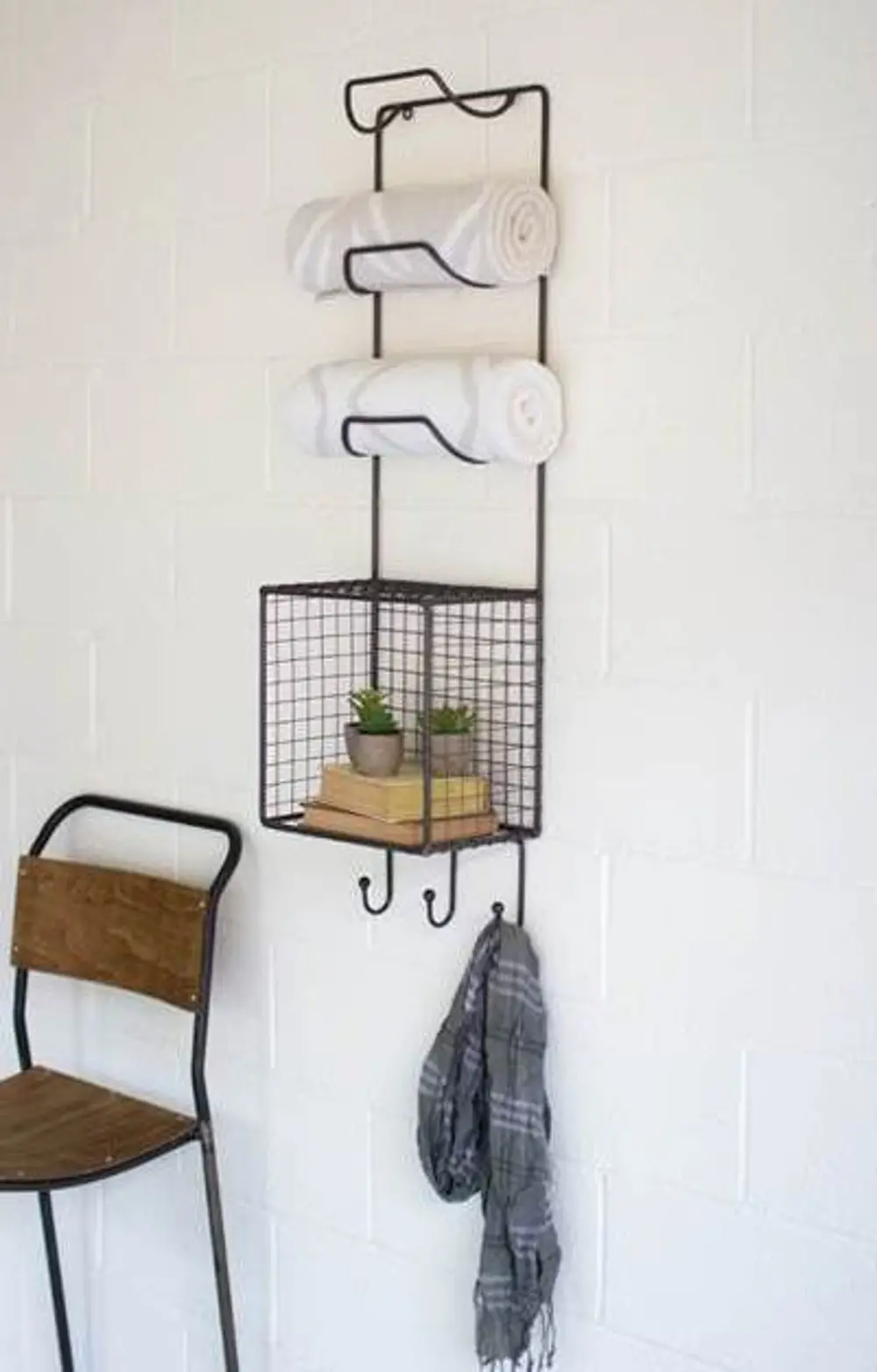 Towel Rack with Wire Basket Shelf-1