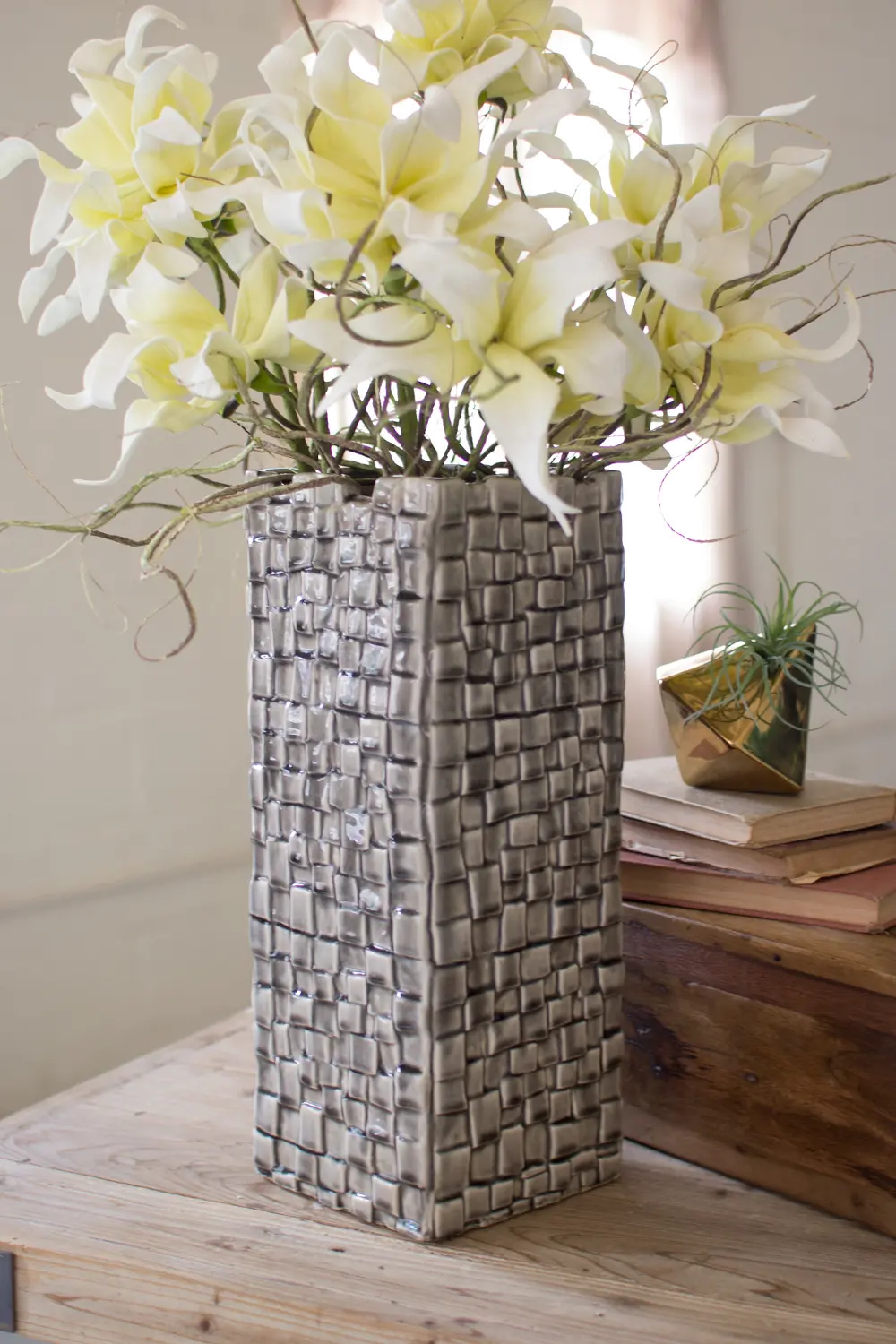 22 Inch Gray Square Layered Ceramic Vase-1