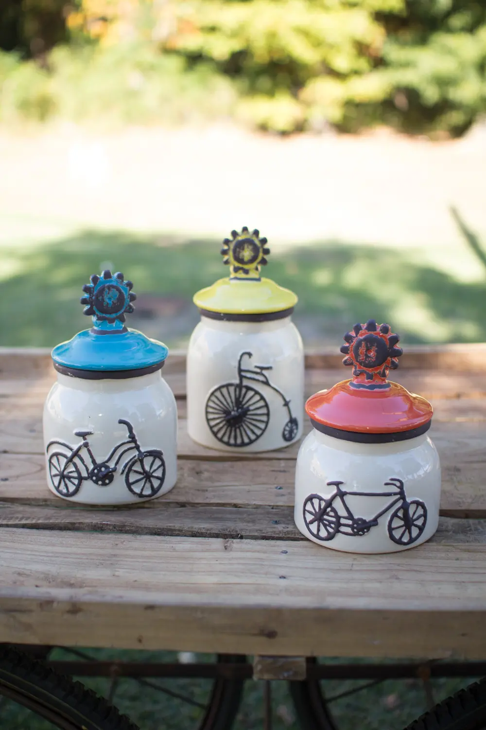 Assorted Ceramic Bicycle Lidded Canister-1