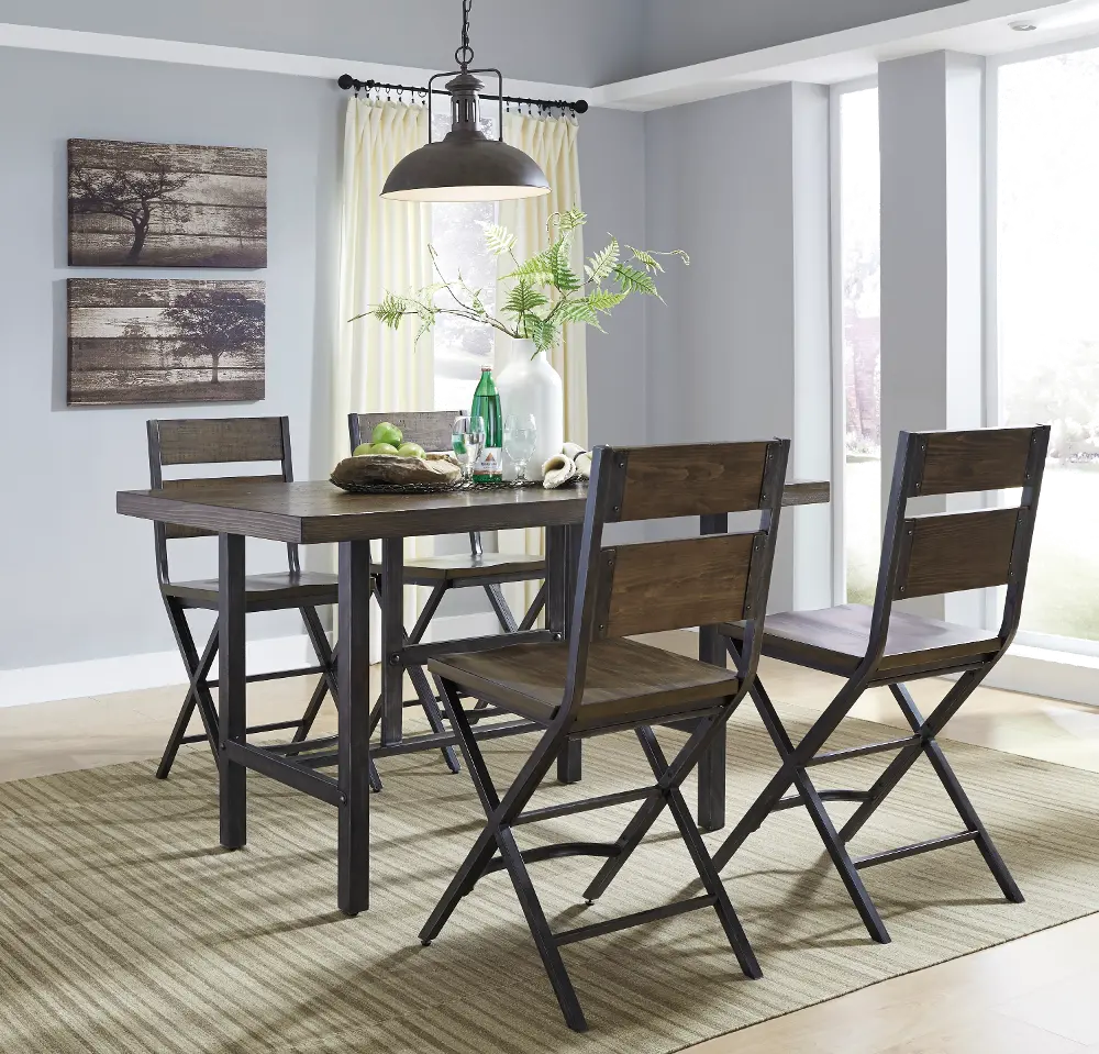 Kavara Reclaimed Wood and Metal 5 Piece Counter Height Dining Set-1