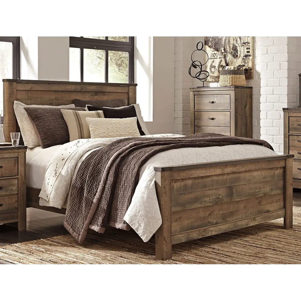 Trinell Rustic Oak King Size Bed-1