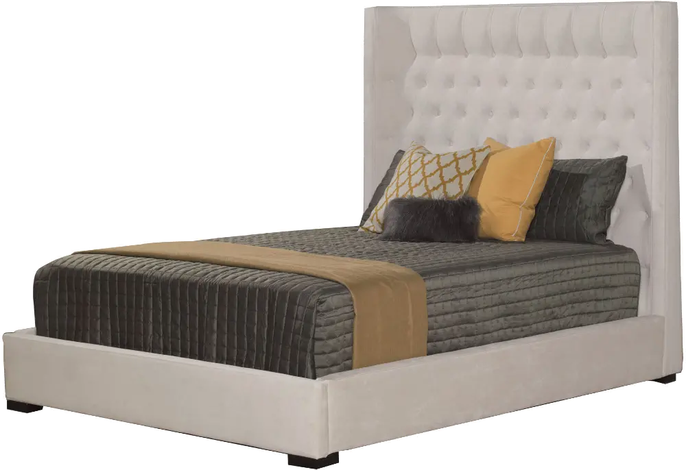 716/UPHWINGBED5/0 Contemporary Cream White Queen Upholstered Bed - Carly-1
