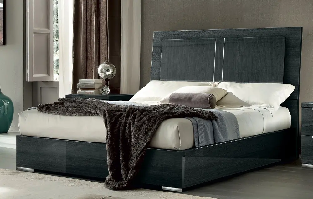 Dark Gray Modern Queen Bed with Lights - Versilia-1