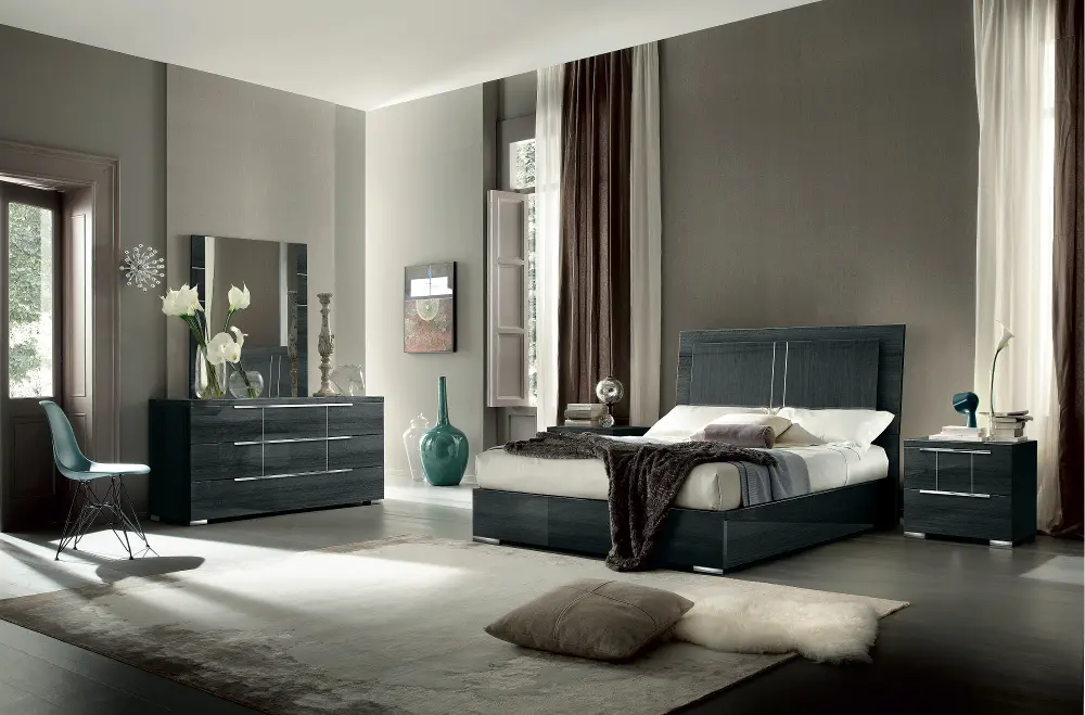 Dark Gray Modern 4 Piece Queen Bedroom Set - Versilia-1