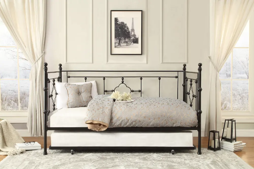 Black Classic Contemporary Metal Daybed with Trundle - Alexis-1