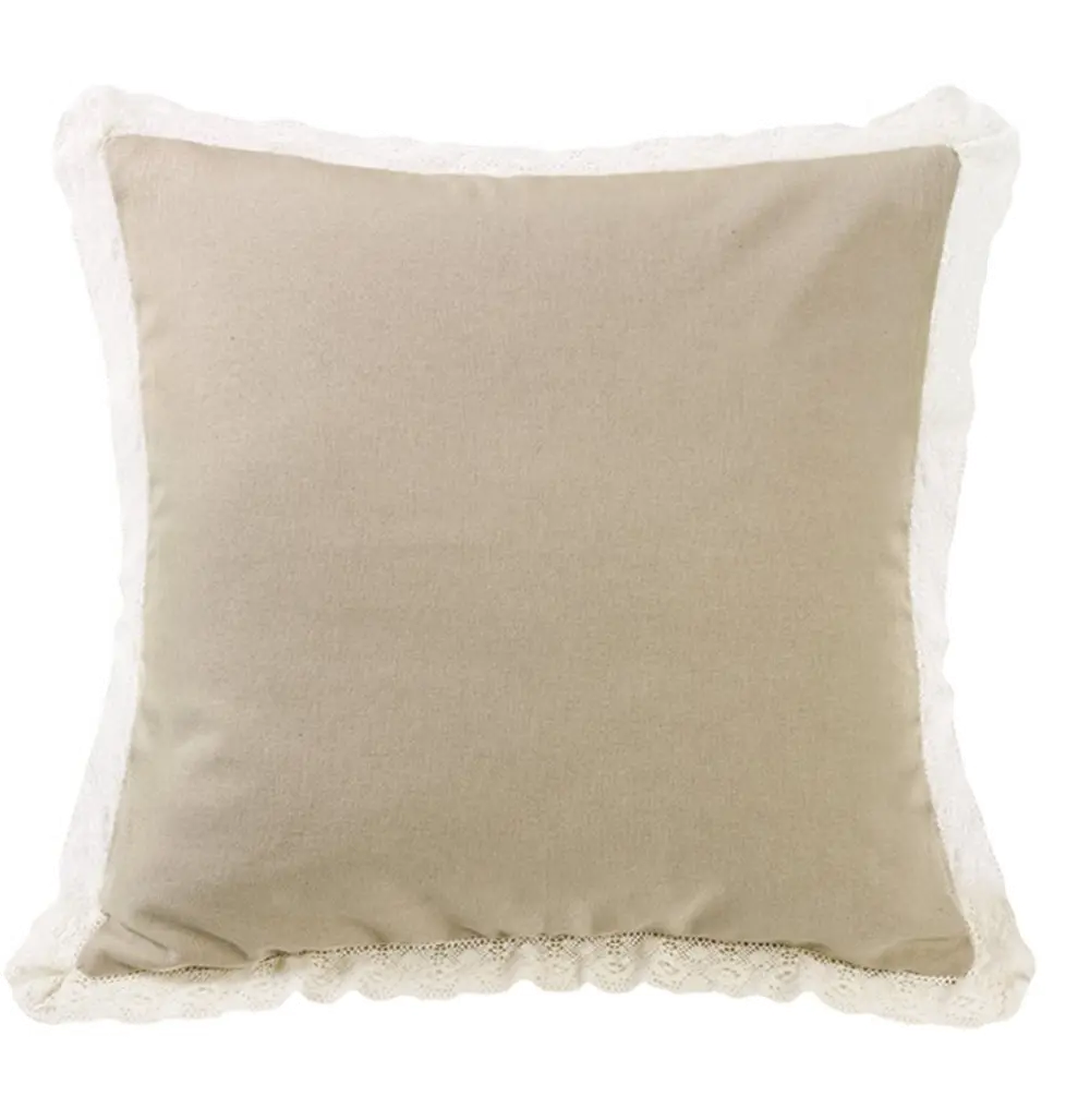 Tan Burlap with Off-White Lace Trim Throw Pillow - Charlotte-1