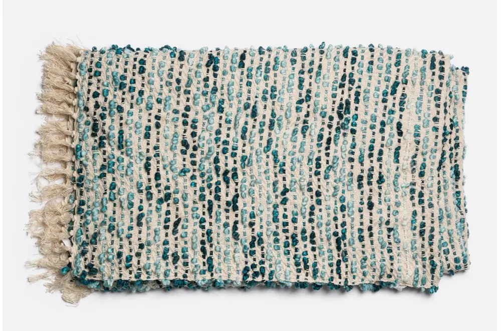 T0021-LILY Blue and White Tweed Throw Blanket-1