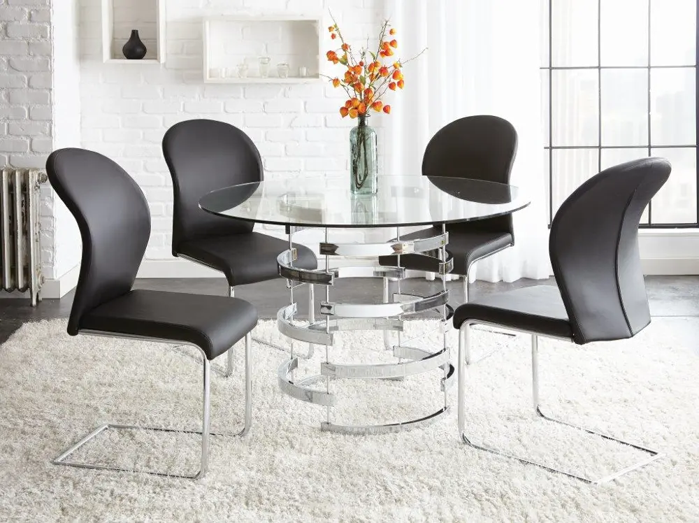 Modern Glass and Metal 5 Piece Dining Set - Tayside Collection-1