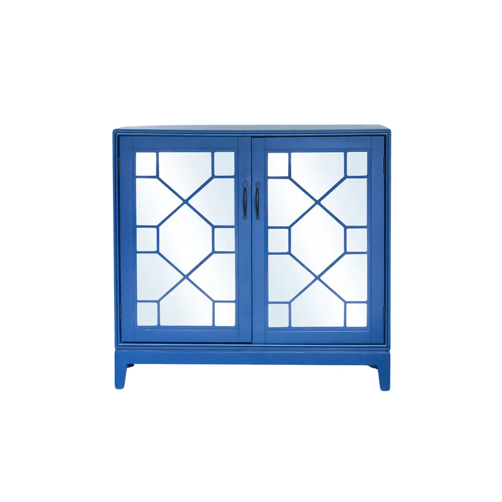 Electric Blue Low Cabinet With Mirrored Doors - Indochine-1