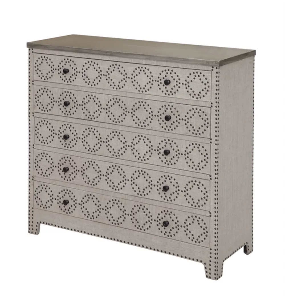 Linen 4 Drawer Chest with Nail-head Trim-1