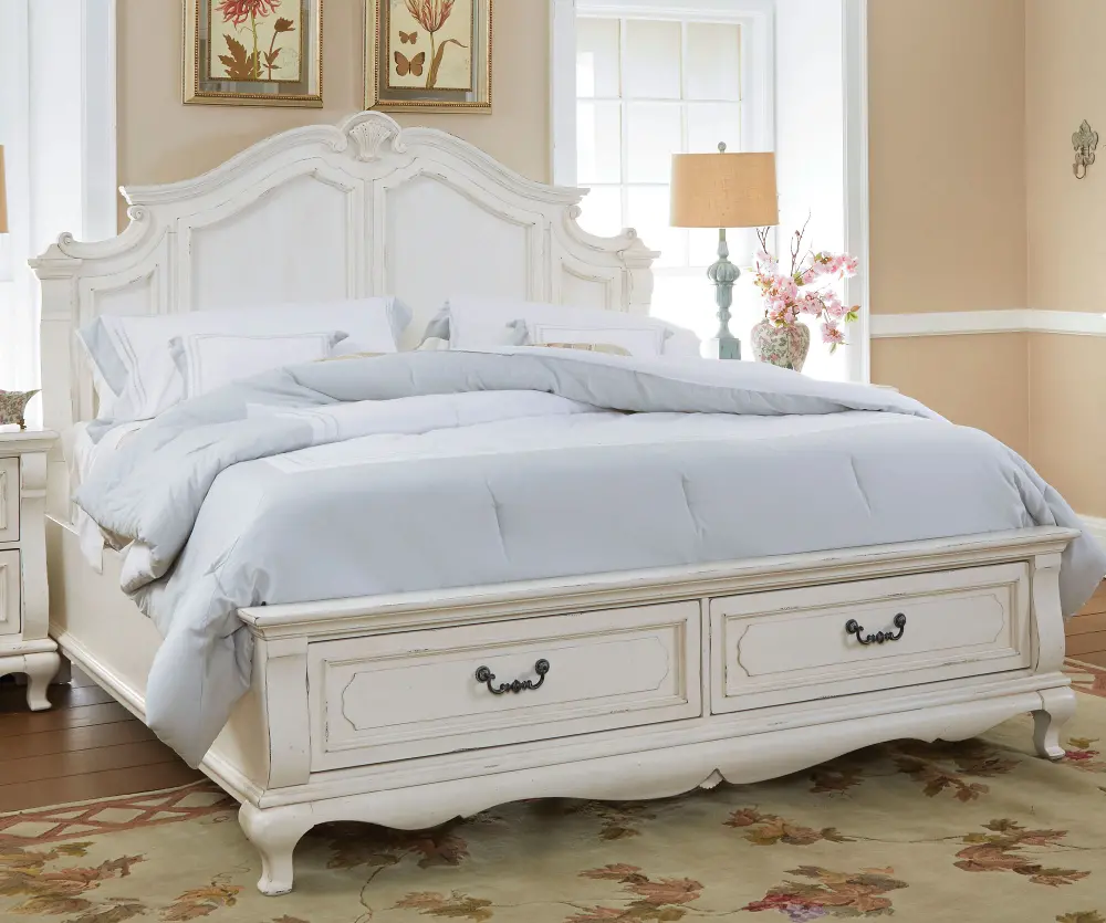 Antique White Traditional Queen Storage Bed - Chateau Monaco-1