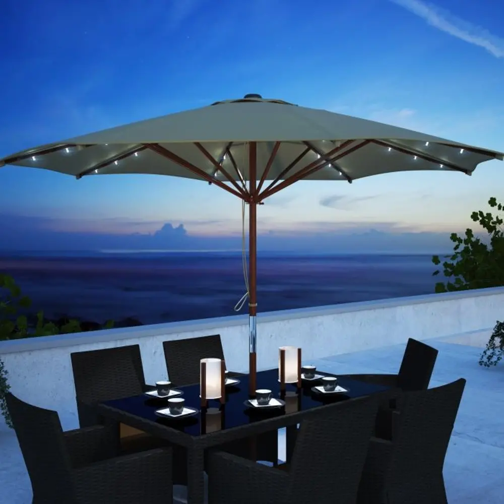 CorLiving Taupe Patio Umbrella With LED Lights-1