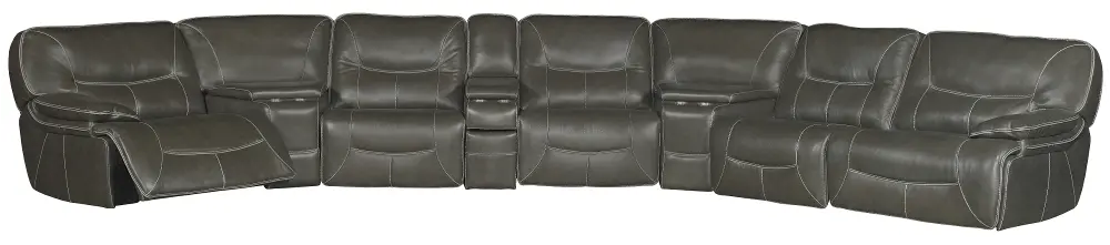 Steel Gray Leather-Match Power Reclining Sectional Sofa - Max-1