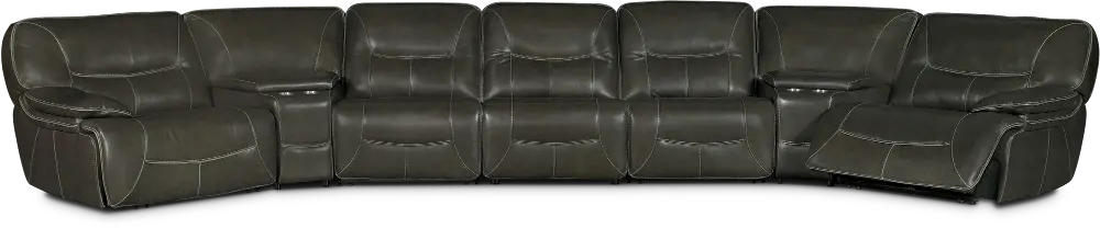 Steel Gray Leather-Match Power Reclining Sectional Sofa - Max-1