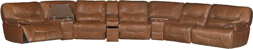 Brown Leather-Match Power Reclining Sectional Sofa - Max-1