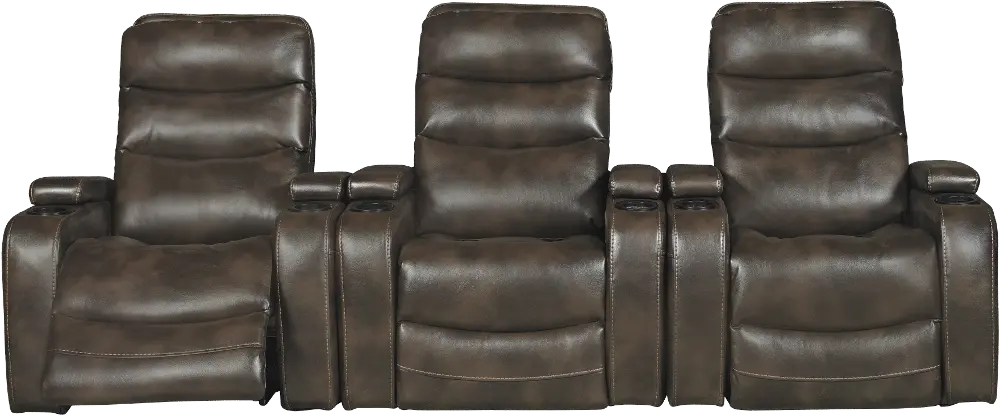 Cinema Coffee Brown 3 Piece Power Home Theater Seating-1