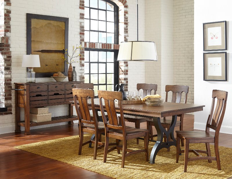 Light Brown Birch And Metal 6 Piece, Light Brown Dining Room Sets