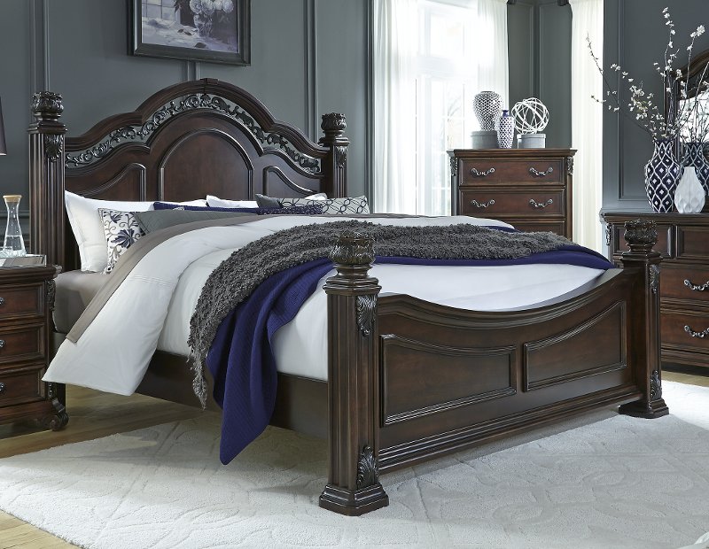Traditional Cognac Brown Queen Bed, Brown King Size Bed