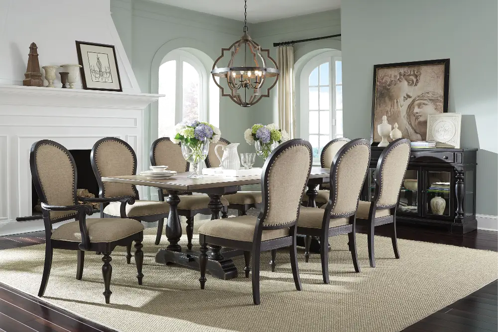 Linen and Black with Upholstered Chairs 5 Piece Dining Set - Cambria Collection-1