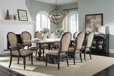 linen and black with upholstered chairs 7 piece dining set linen and black with upholstered chairs 7 piece dining set