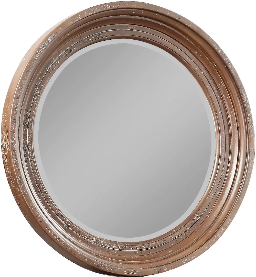 Cocoa Brown Rustic Contemporary Round Mirror - Bohemian-1