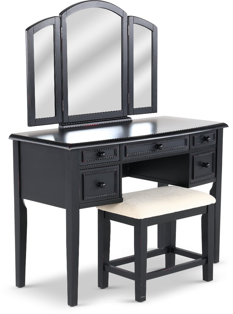 Antique Black Vanity Set Rc Willey, Black Vanity Table Without Mirror
