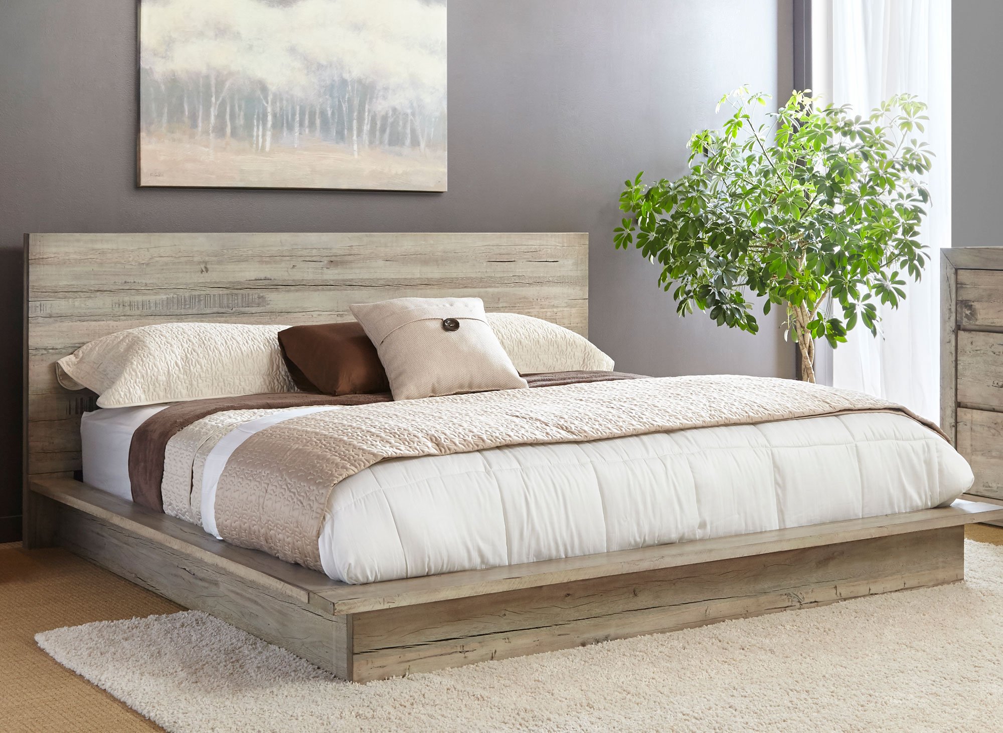 White Washed Modern Rustic Queen Platform Bed   Renewal  Rcwilley Image1 