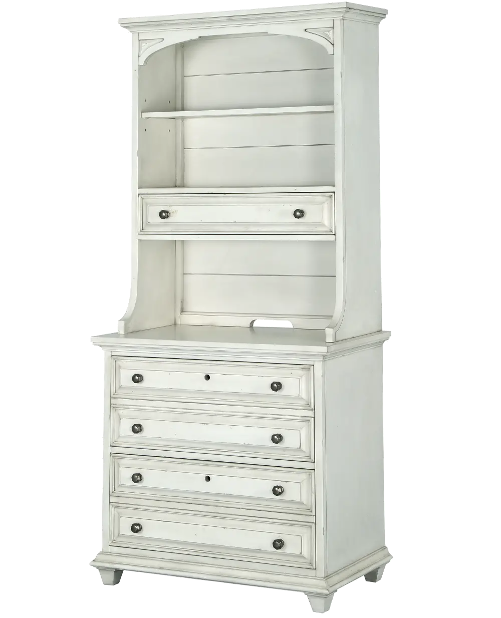 Antique White Lateral File Cabinet and Hutch - Hancock Park-1