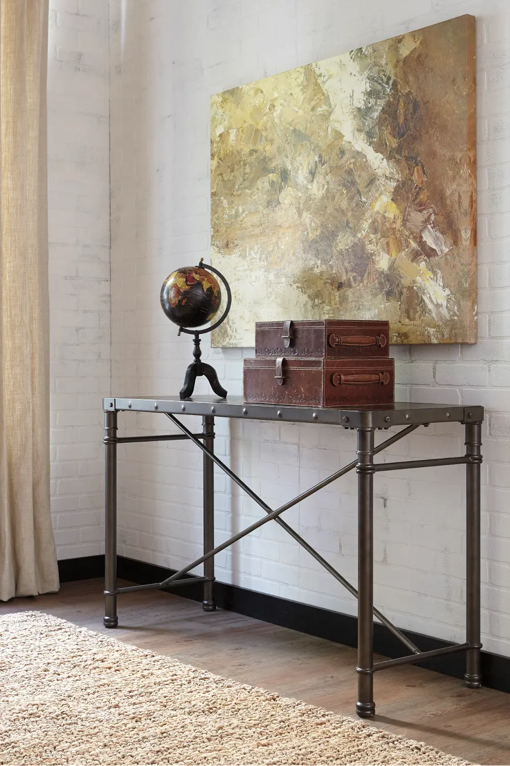Dark Brown Wood and Metal Sofa Table - Tremile-1